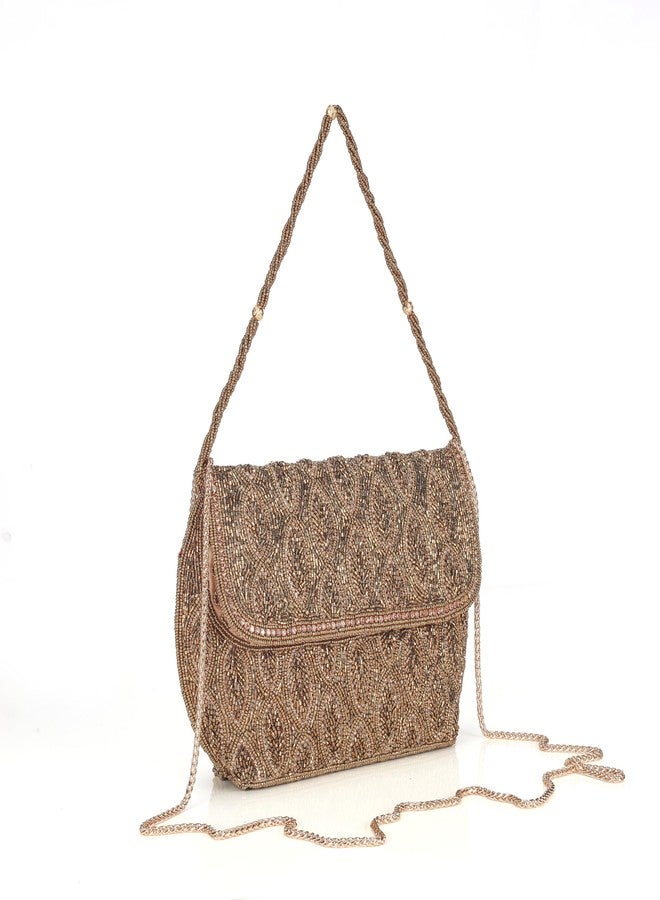 JI ACCESSORIES JI Elegant Beaded Shoulder Bag for Women Designer Party & Casual Handbag (COFFEE) - Image 4